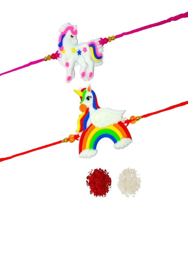 Sesonby Set Of 2 Kids Unicorn Rakhi For Sister Rakhis For Kids Girls Rakhis | rakhiS for brother | rakhis combo | Bhabhi rakhi Wrist Band #Kids46-47 - Image 1